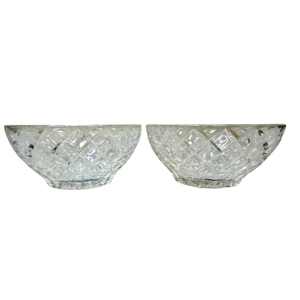 Set of 2 Shannon Godinger‎ Small Crystal Bowls Diamond Pattern Starburst Base